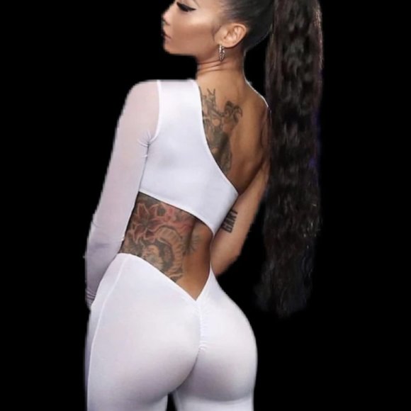 Asymmetrical One Shoulder White Jumpsuit - Picture 2 of 2